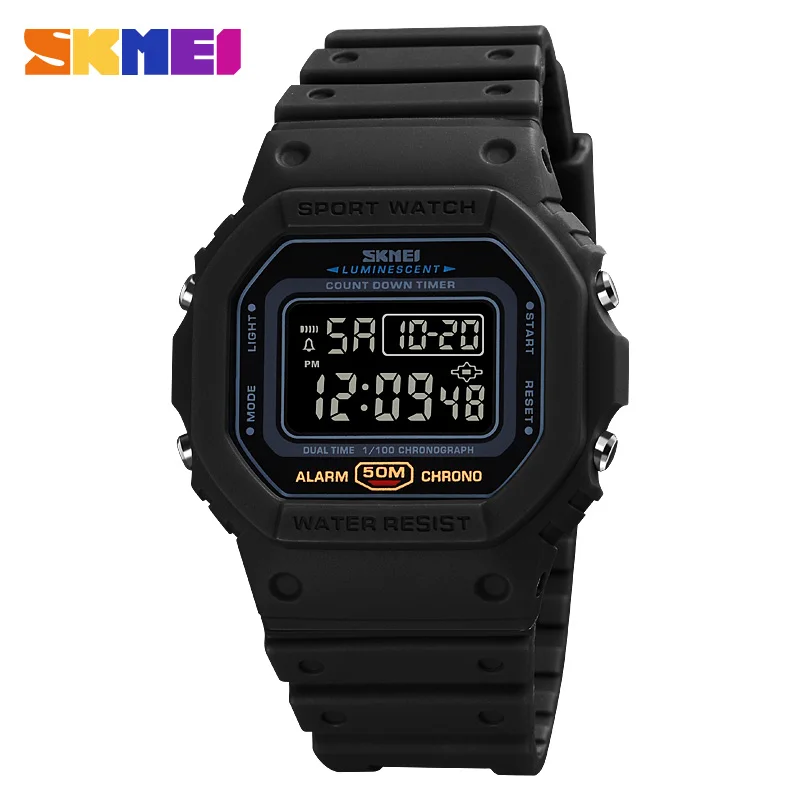 SKMEI-Reloj deportivo para Hombre, cronógrafo Digital de cuenta atrás, militar, resistente al agua, con pantalla LED, 1628, 1988