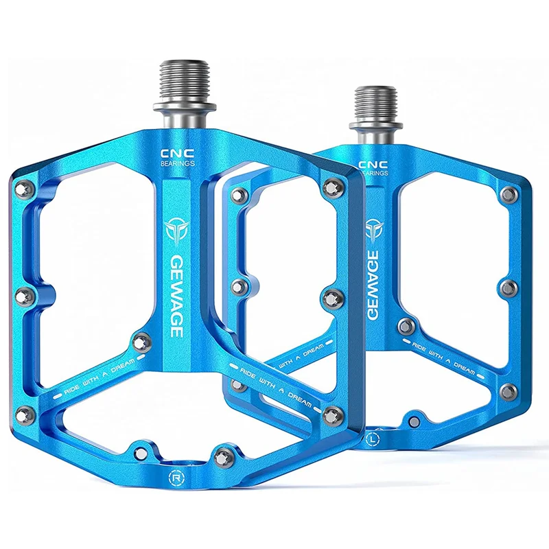 GEWAGE Road/Mountain Bike Pedals - 3 Bearings Bicycle Pedals - 9/16Inch CNC Machined Flat Pedals Bicycle Parts,Blue