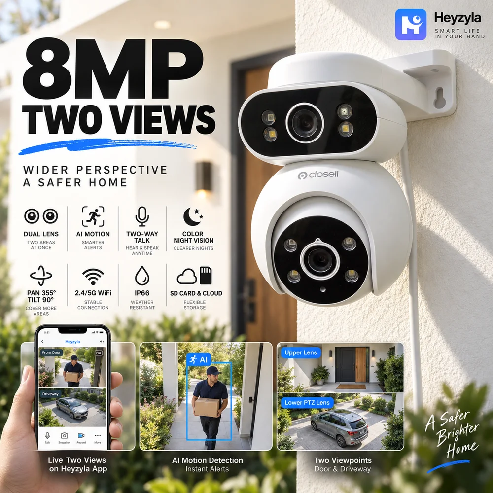 10MP 5K Dual Lens Dual Screen PTZ Security Camera Outdoor WiFi IP Camera AI Human Detection Auto Tracking Wireless CCTV