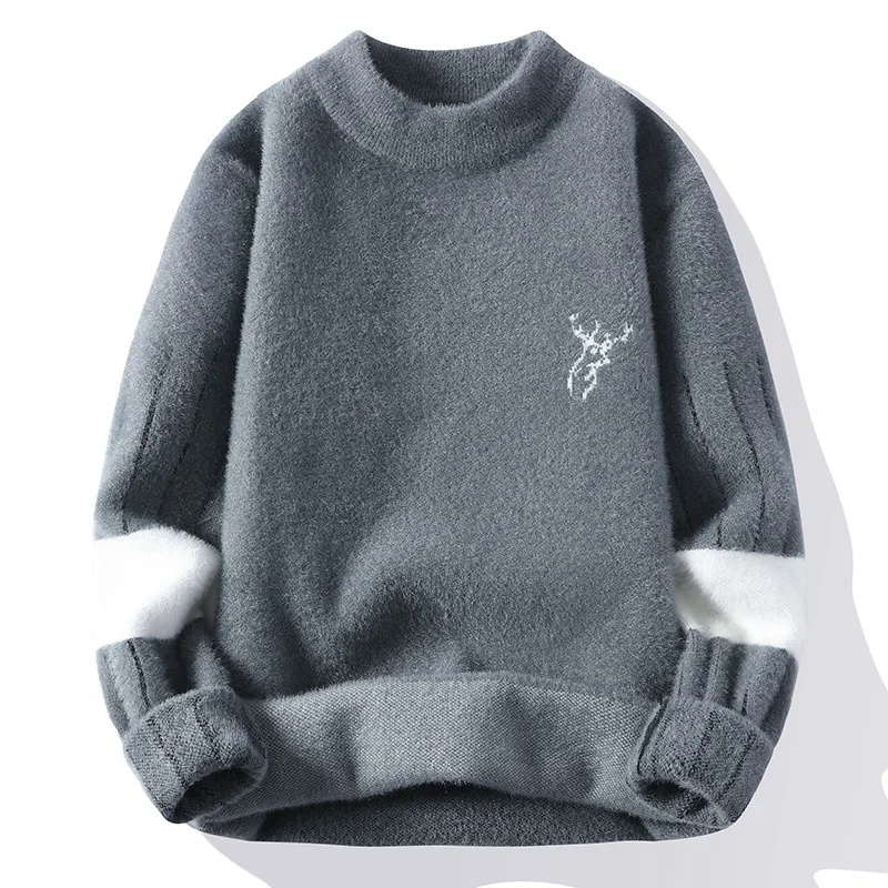 سترة رجالية محبوكة مقاس كبير عصرية حضرية Sle تصميم بسيط غير رسمي طويل Sve f ياقة عالية غير غرق