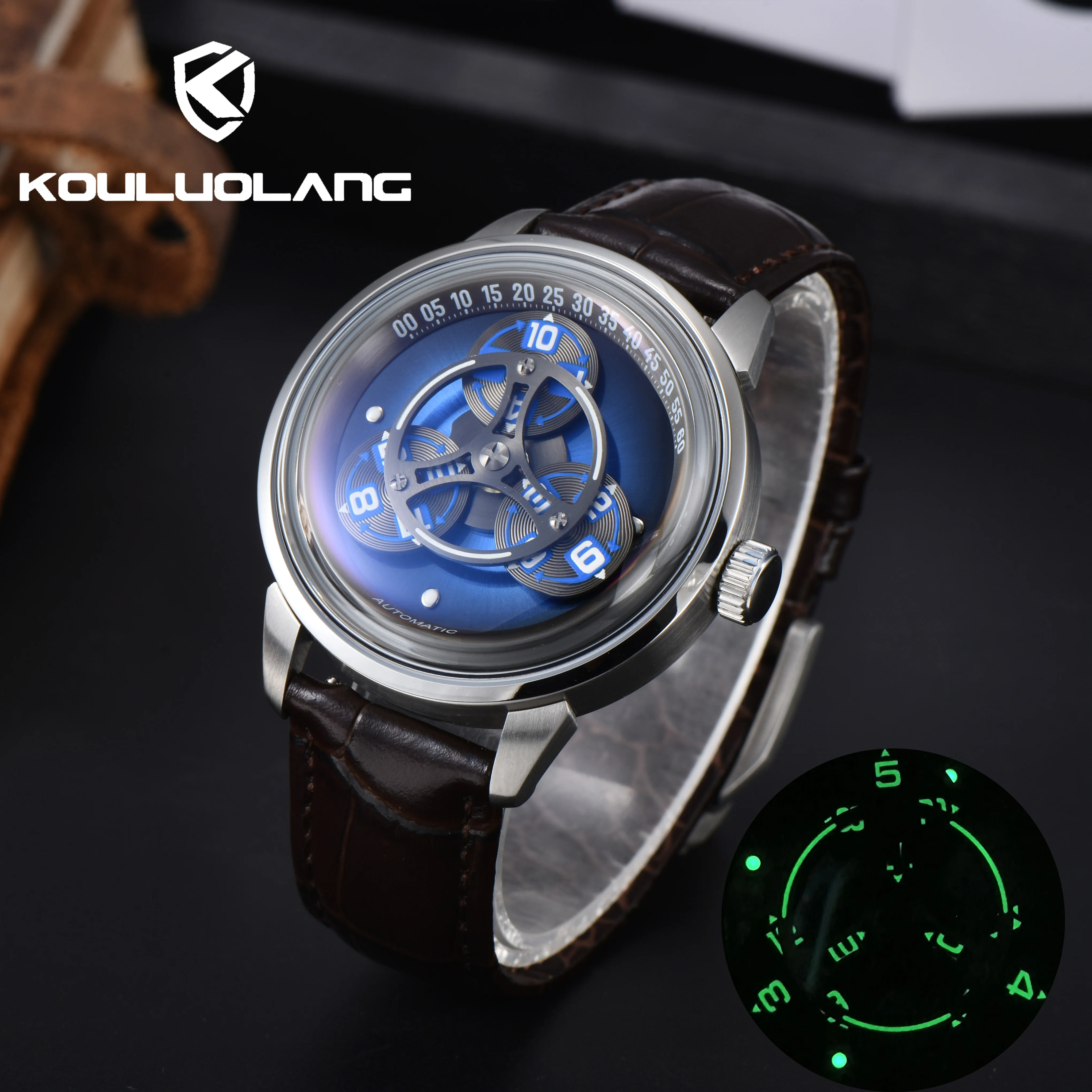 KOULUOLANG 42mm Miyota8215 Automatic mechanical movement High hardness glass green luminous men's luxury watch