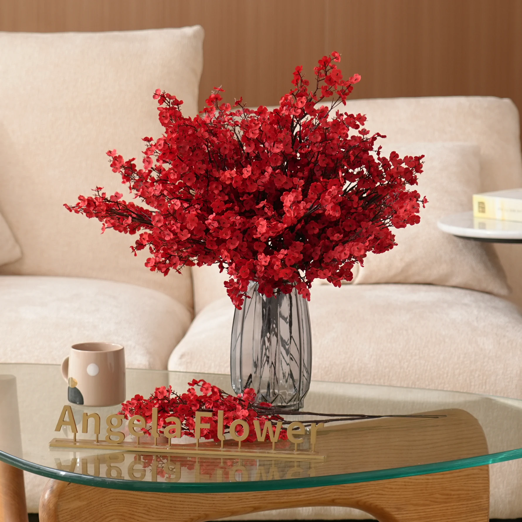 رومانسية الأحمر Babysbreath زهرة فرع الزفاف باقة اليد الدعائم المنزل الجدول الديكور اكسسوارات نافذة عرض A3910