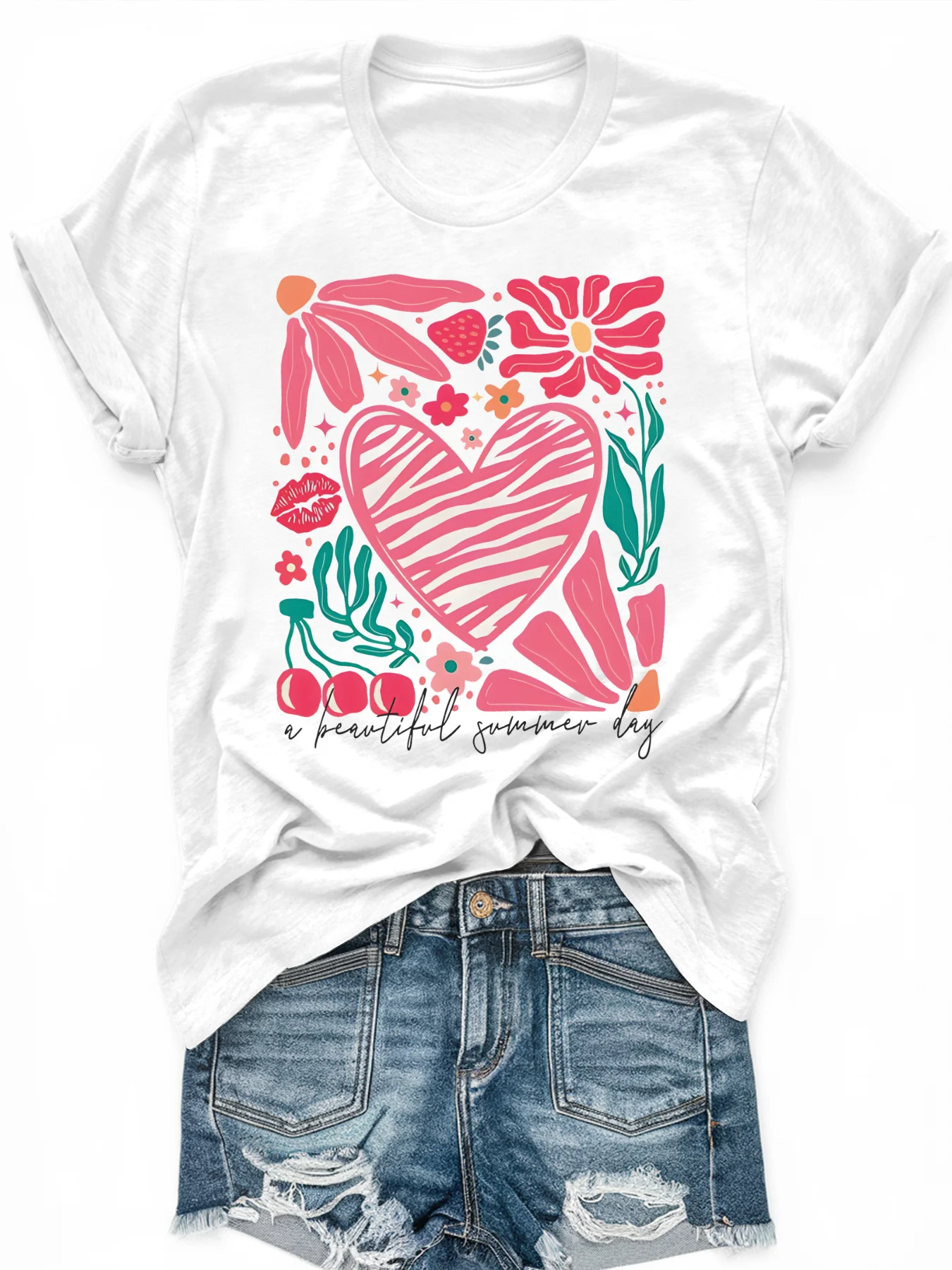 

Women's large-size printed short-sleeved T-shirt, loose and casual, soft, comfortable and breathable, outdoor sports