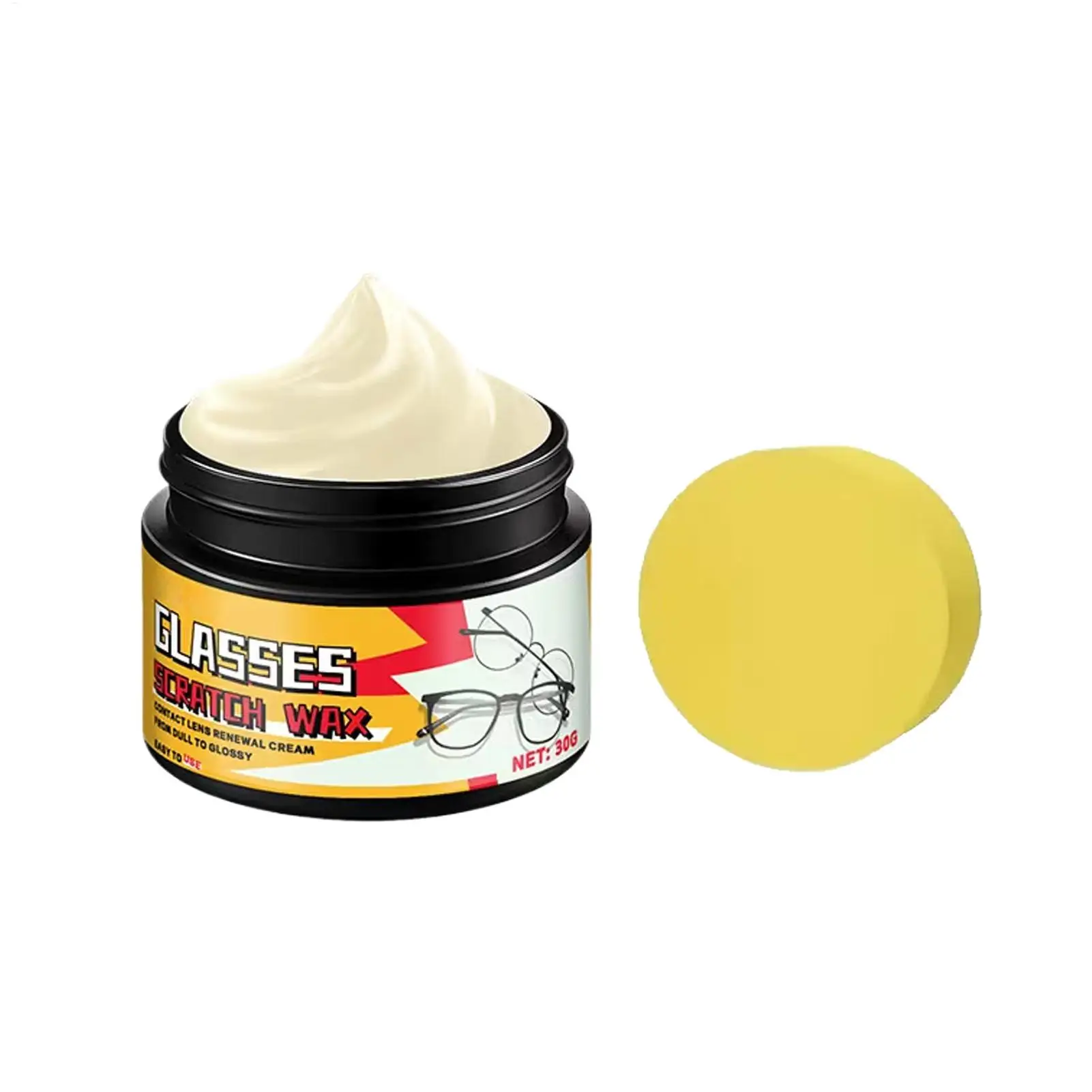 Eyeglass Scratch Remover 30g Long-Lasting Wax with Sponge Eye Glass Scratch Remover for Cleaning Car Fog Watch Screen