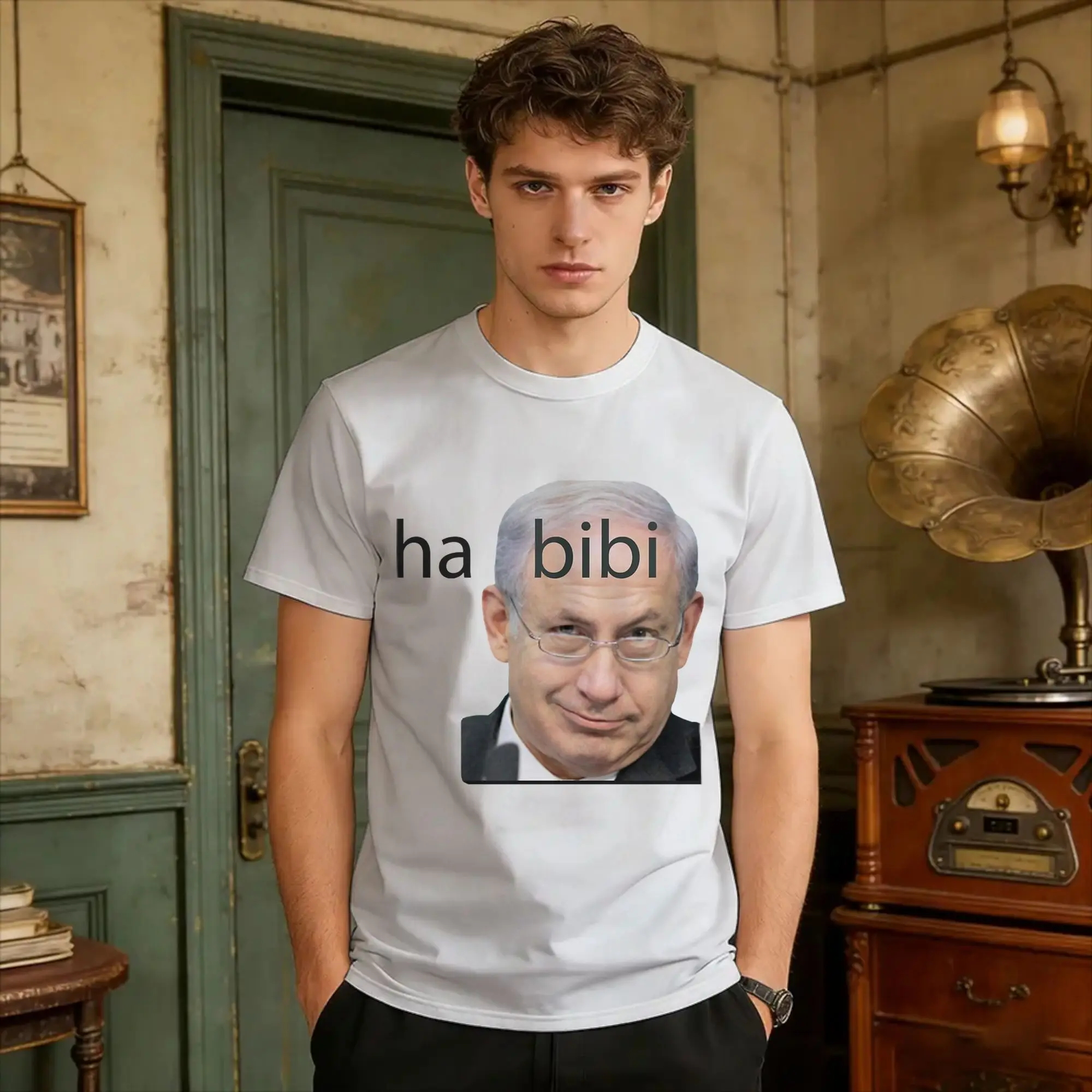 Habibi  T Shirt Summer Benjamin Netanyahu Cotton T-Shirts For Men's Printed Tshirt Short-Sleeved Vintage Top Tees