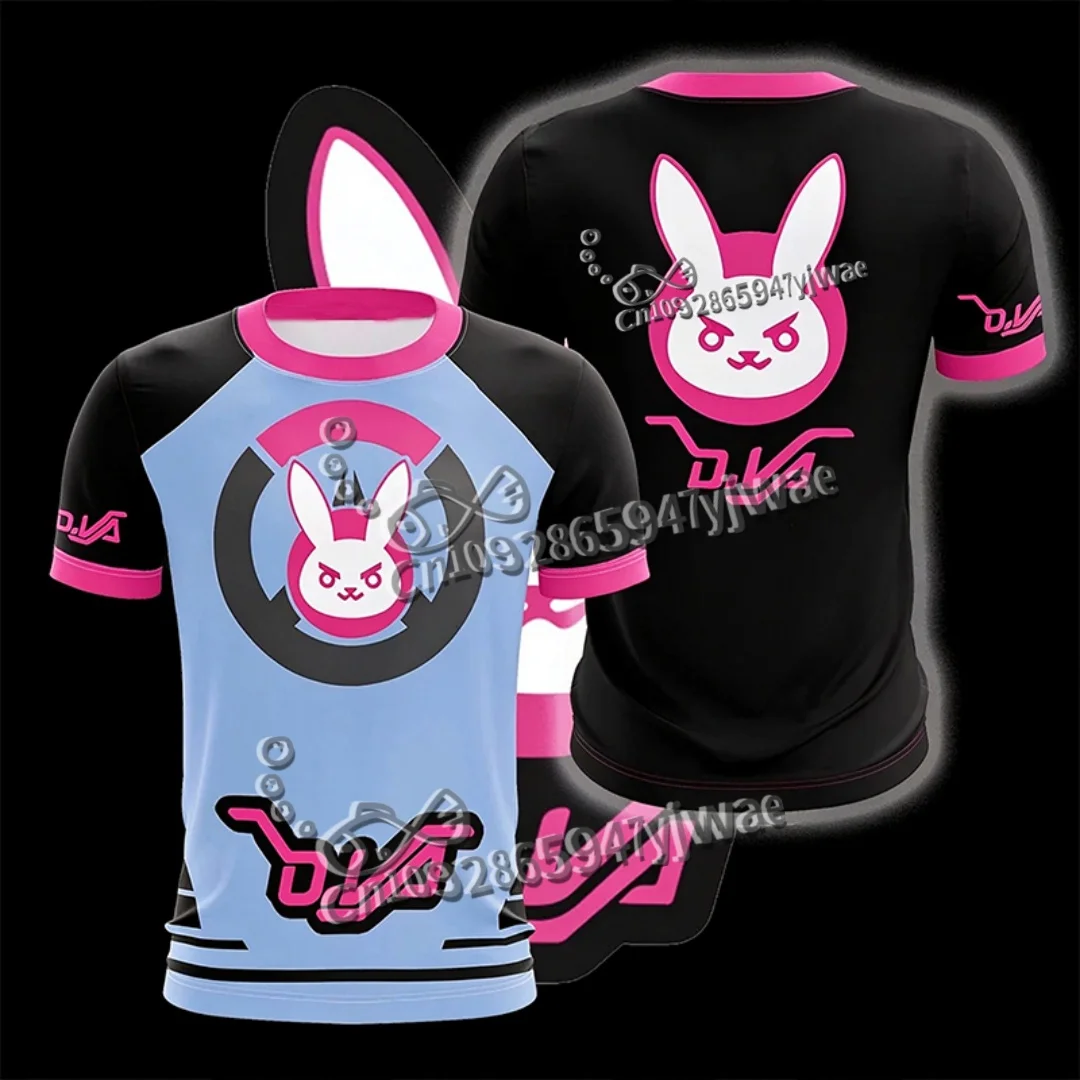 Overwatch D.VA Game Cosplay Short Sleeve T Shirt Men Women 3D Print Bunny Graphic Tee Casual Unisex Streetwear Top Men's T-shirt