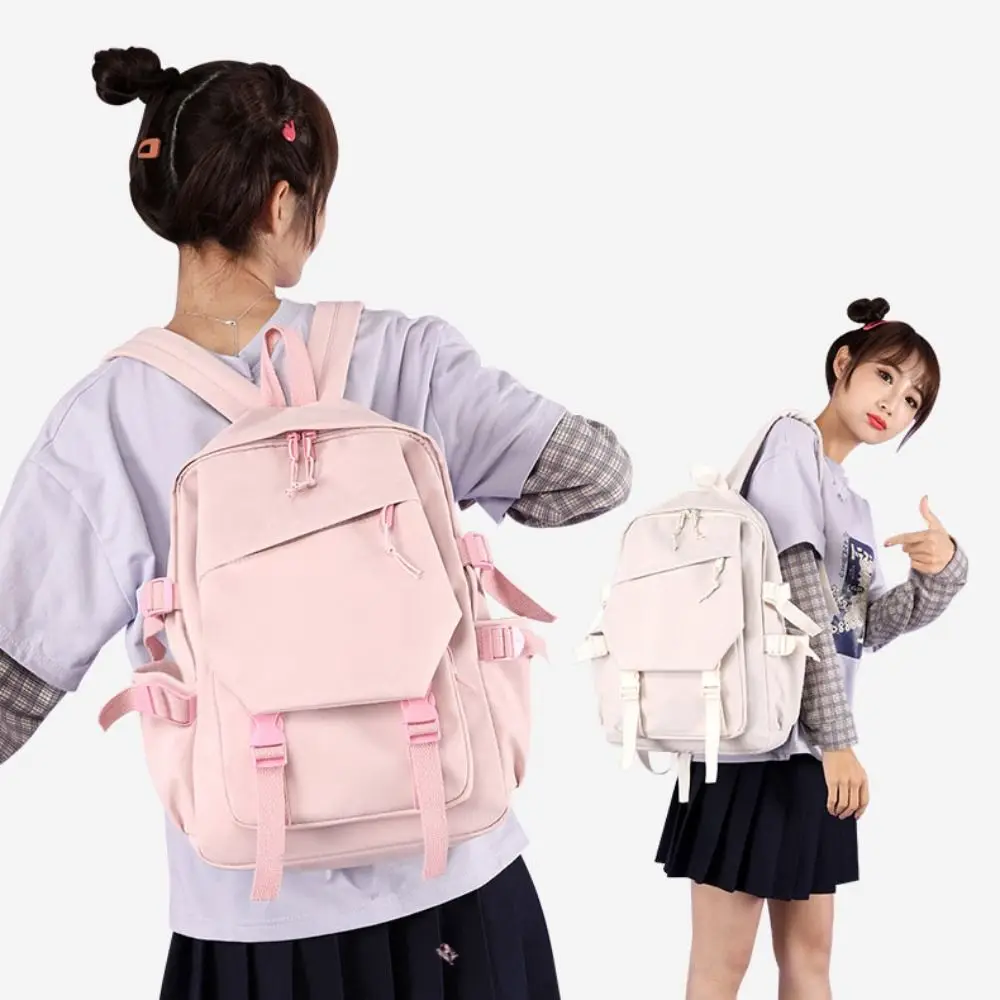 Multi-Function Nylon Backpack Adjustable Solid Color Women Shoulder Bag Laptop Bagpack Large Capacity Students Schoolbag Travel