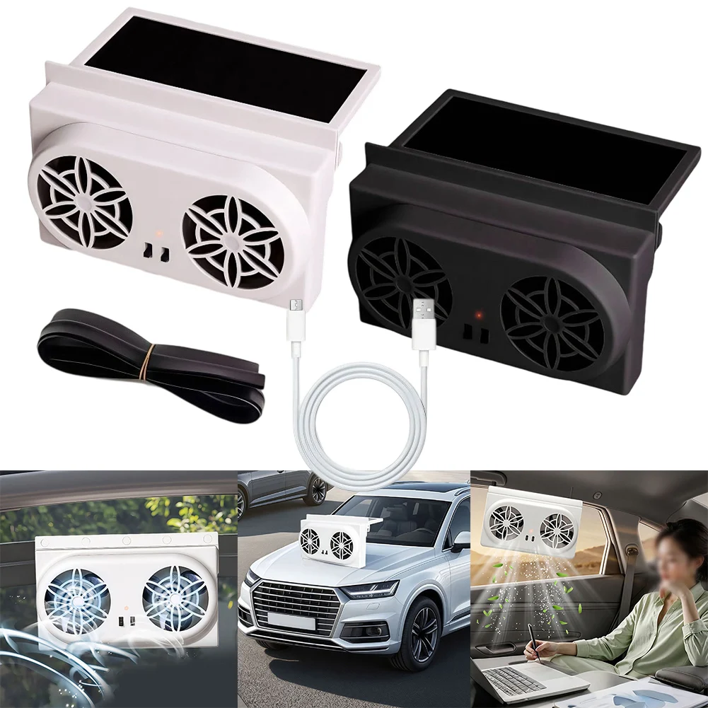 Perfect For Summer Driving Black Solar Car Fan Car Window Ventilation System Fan USB-Operated Fan Green Lifestyle Product