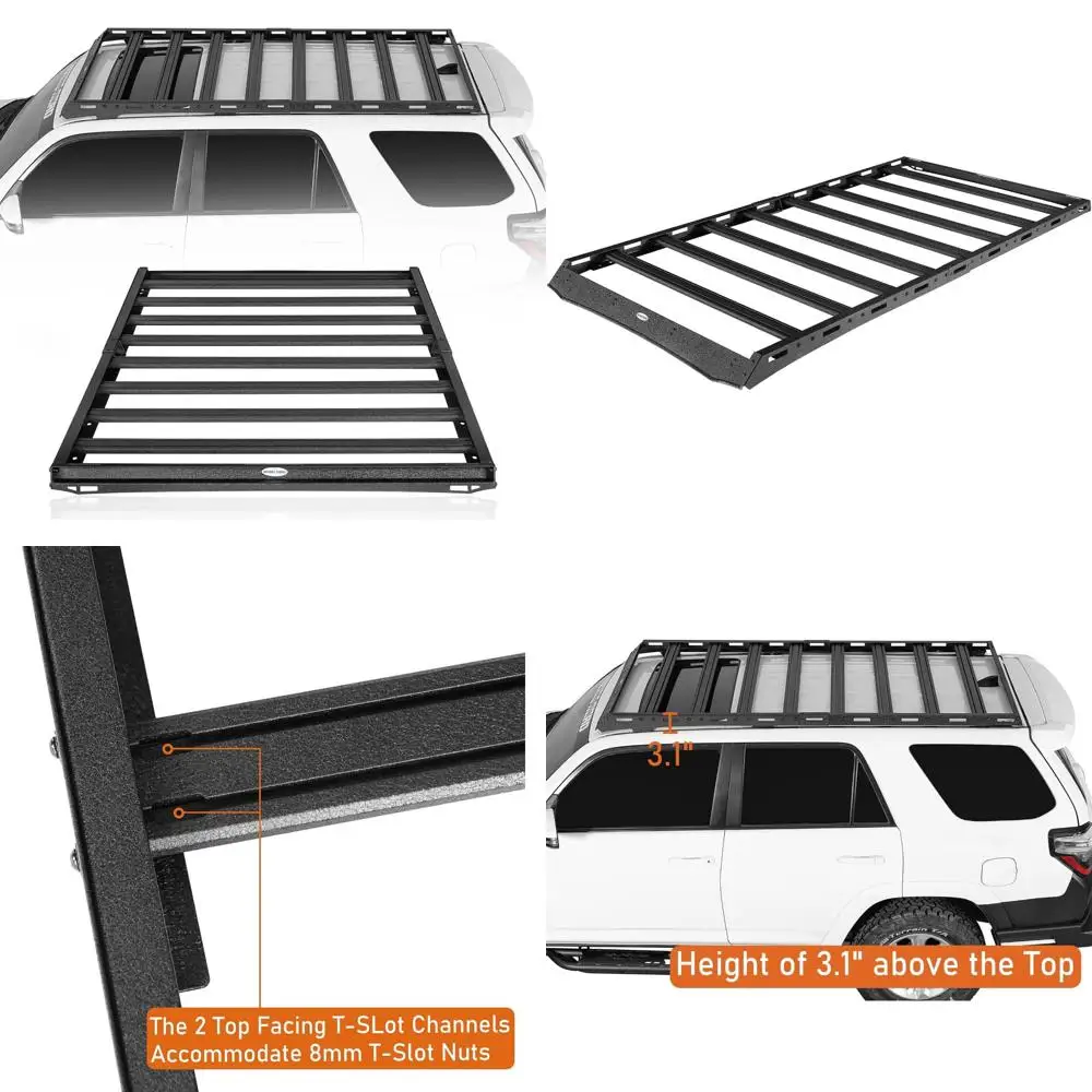 رف سقف كامل الطول من الألومنيوم مع قضبان متقاطعة وسلة شحن لمركبات الجيل الخامس Toyota 4Runner 2010-2024، إعلان خارجي