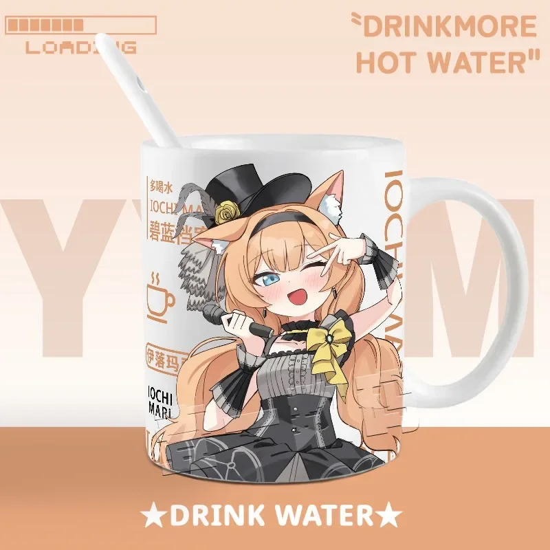 Anime Game Blue Archive Cosplay Iochi Mari Cup Mug Lid Spoon Ceramic Print Coffee Milk Tea Juice Mug Cups