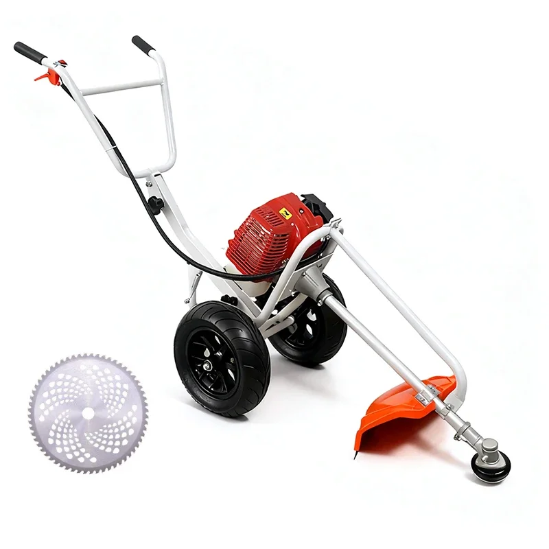 Kosiarka spalinowa 4-suwowa, ręczna, wielofunkcyjna, z funkcją wykaszarki do pielenia gleby i robienia rowków - wydajne narzędzie do pielęgnacji trawnika.