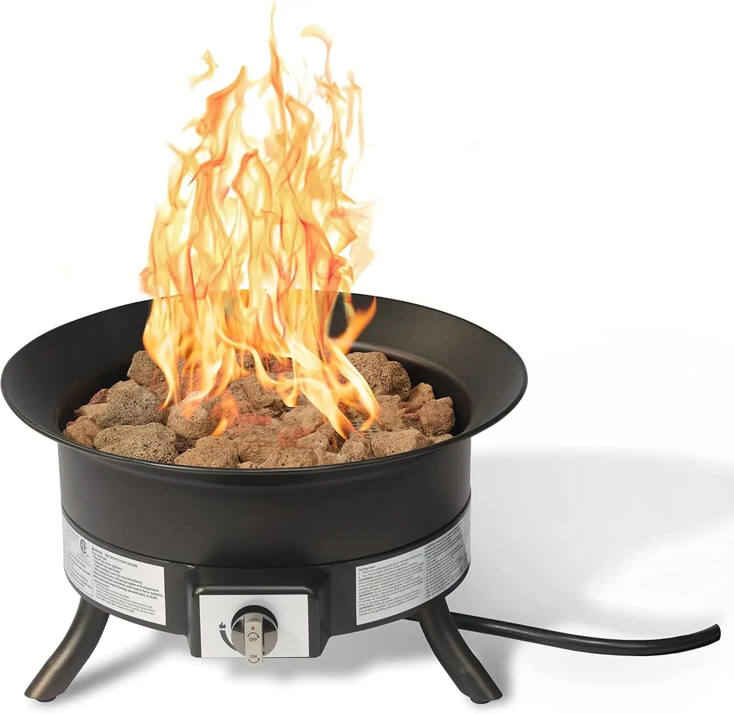 Portable Propane Fire Pit, 19 inch Round for Patio, 55,000 BTU with Carry Strap for Heat & Ambience