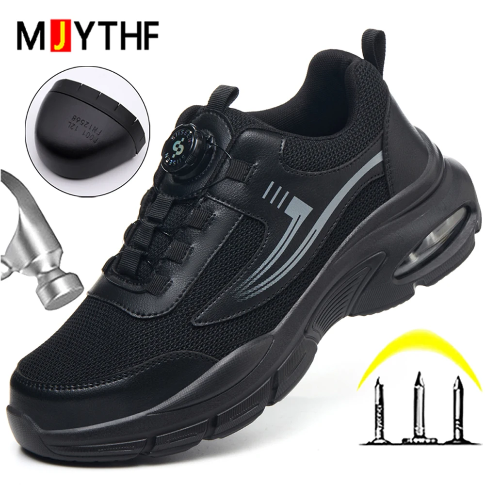 Work Sneakers Steel Toe Shoes Safety Boots Rotating Button Protection Shoes Puncture-Proof Work Shoes Security Protection Shoes