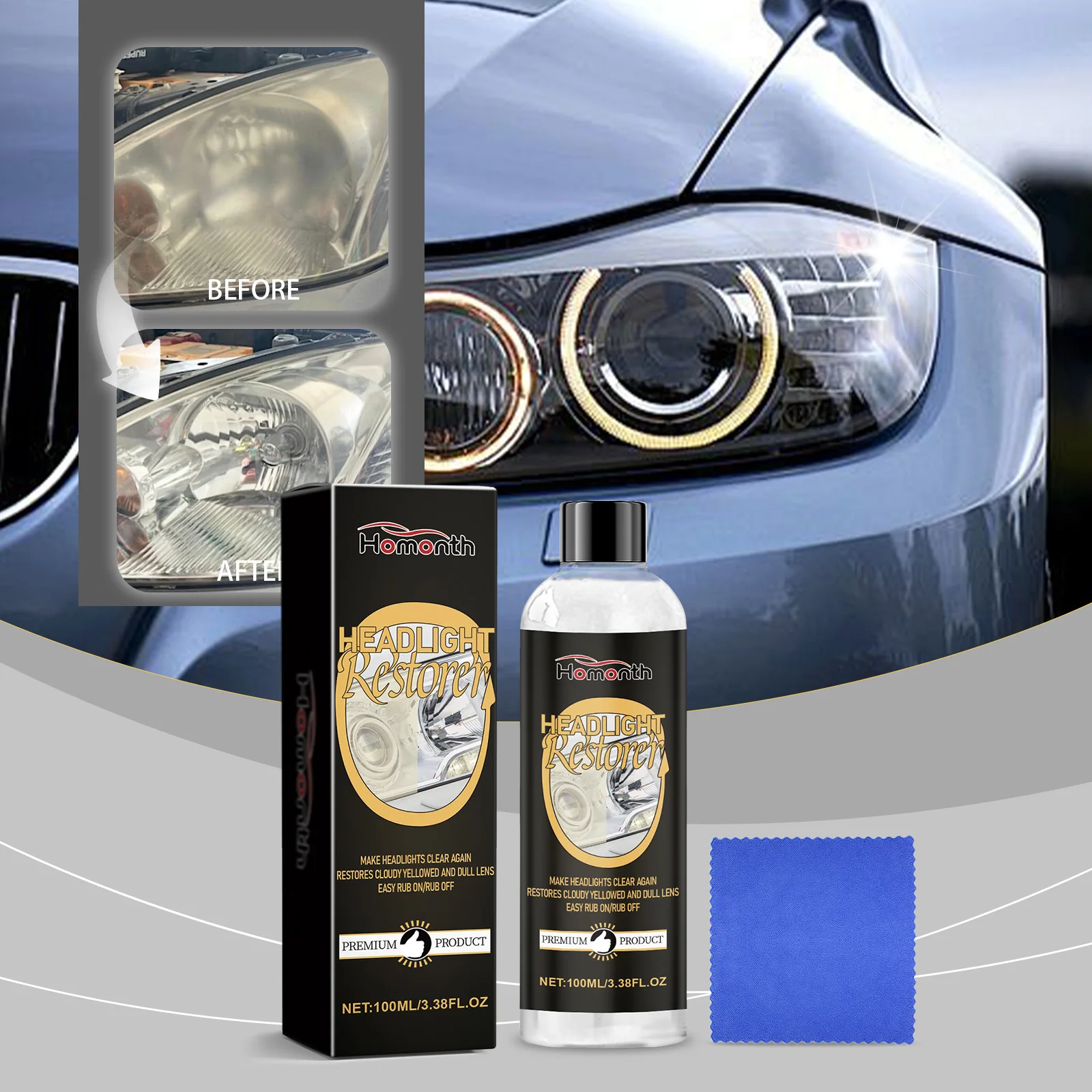 Auto Headlight Restoration & Polishing Kit Refurbishment Coating Maintenance Brightening Lamp Care Kit