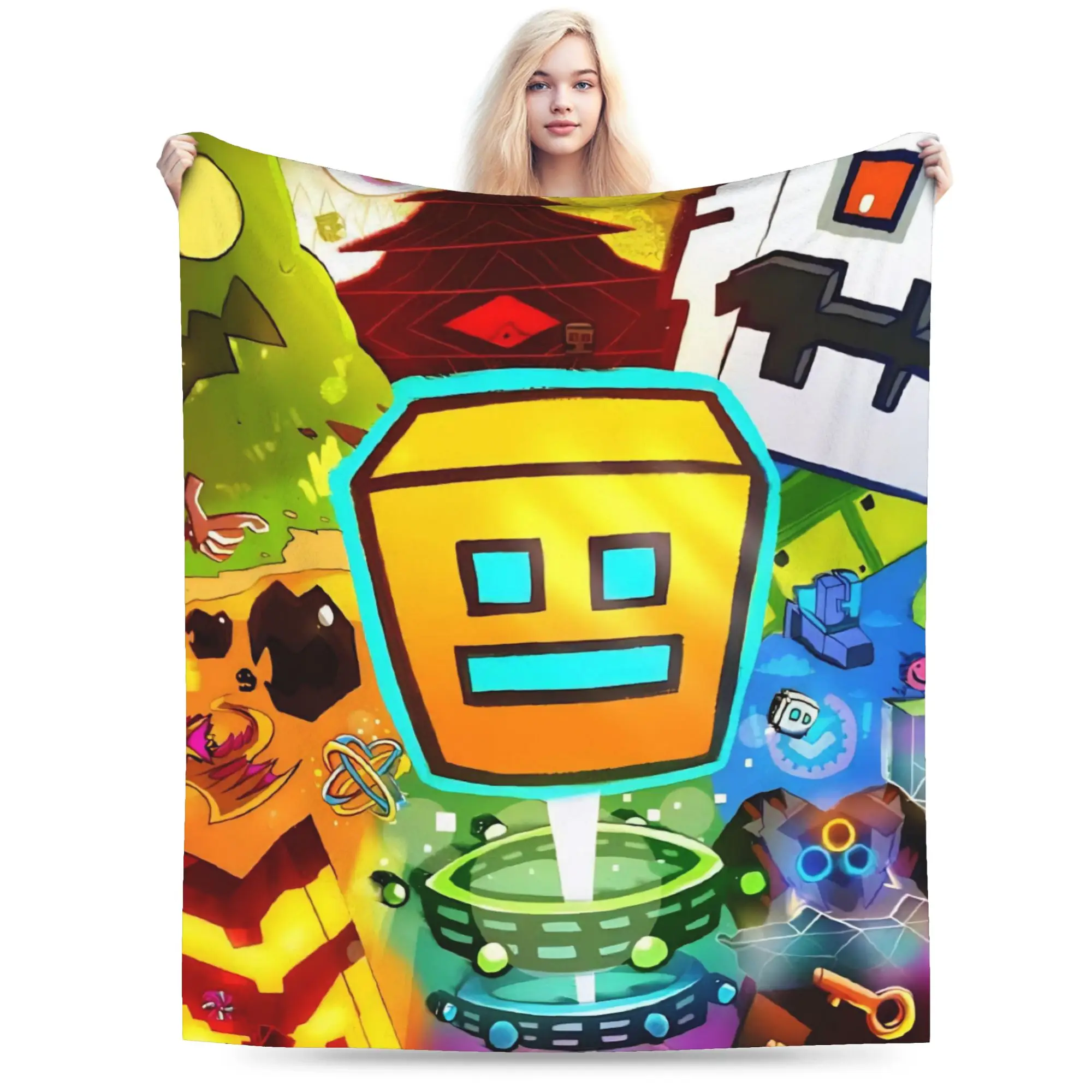 Geometry Dash Games Blanket Cozy Soft  Throw Blankets for Bed 50x60 Inch Multi-size Rug Piece