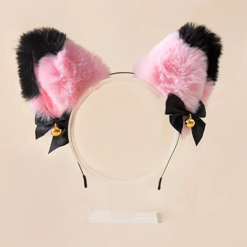 Boucles d'oreilles en fourrure de renard avec cloches pour filles, cerceaux à cheveux, bandeau mignon, cosplay de boîte de nuit, clip d'oreille, accessoires pour cheveux Lolita, chat d'anime