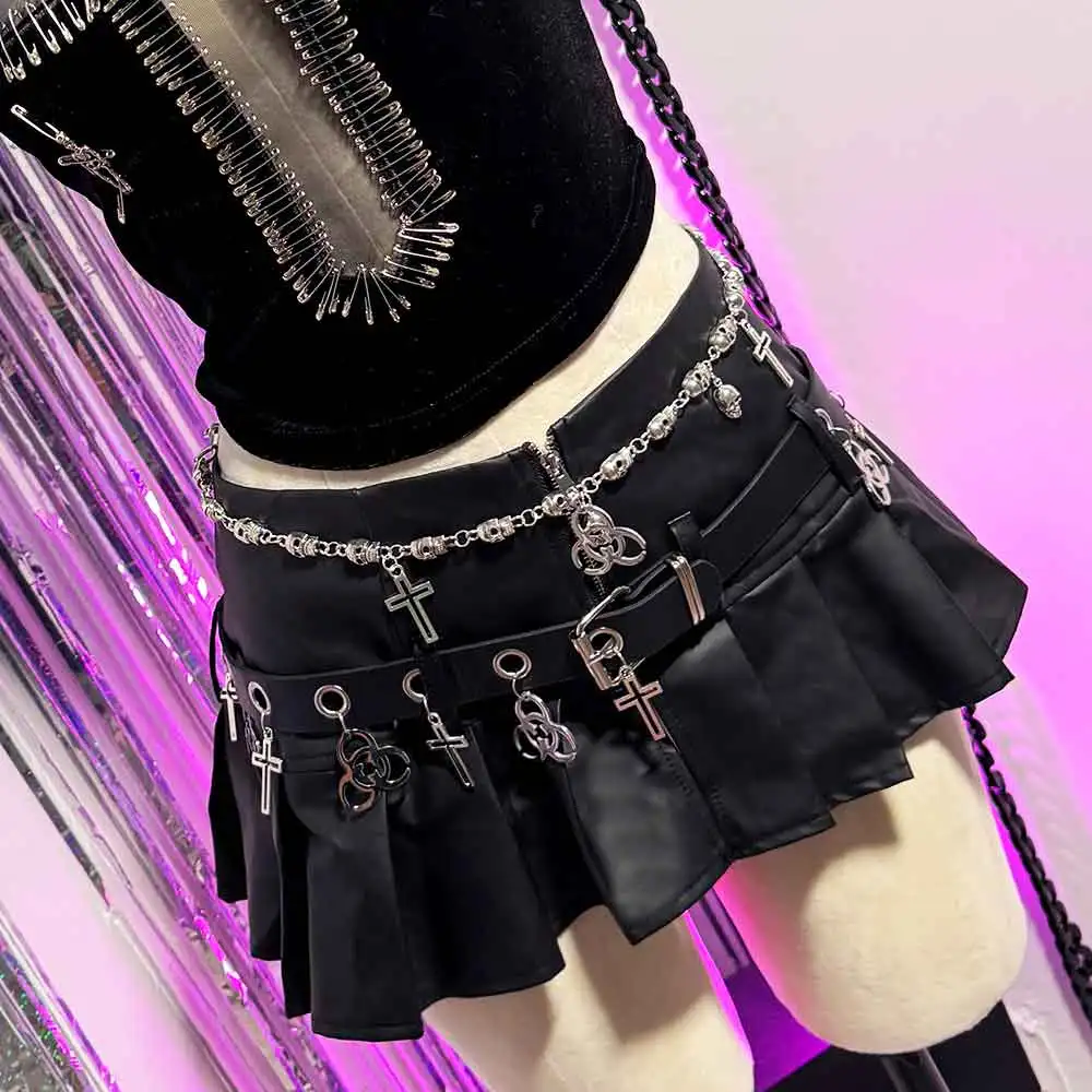 Chain Hand Made Punk Rock Goth E-Girls Eco Grunge DIY Y2K Vegan Leather Harajuku Teen 90s Kawaii Gothic Skirts Emo