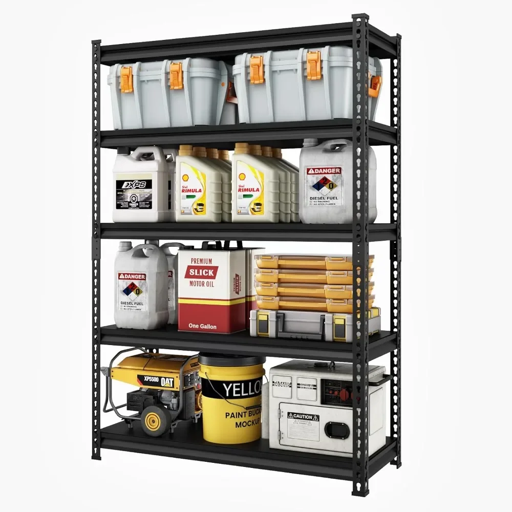 

48" W Garage Shelving Heavy Duty，2500LBS Loads Adjustable,5-Tier Metal Shelving Units and Storage Racks Heavy Duty,Black