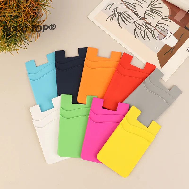 Double-layer Silicone Mobile Phone Back Pocket Card Holder Case Pouch Adhesive Sticker Phone Back Cover ID Card Wallet Pocket