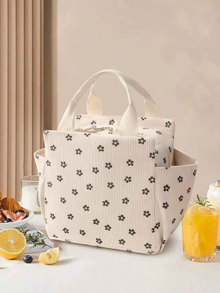 

Cute Corduroy Insulated Lunch Tote Bag Reusable Waterproof Leak Proof Adult Cooler Bag For Work Picnic Travel