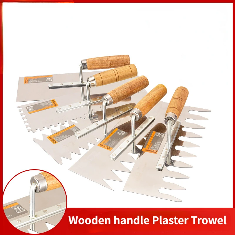 

Wooden Handle Toothed Trowel for Floor Tile Mud Trowel Stainless Steel Serrated Trowel for Handling of Tiling and Plastering