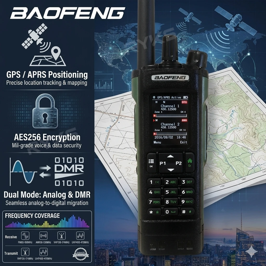 

Camping Hiking Expedition Long Range Dmr Walkie Talkie 10W Dual Band Digital Radio Gps Aprs 4000 Channels 2500Mah