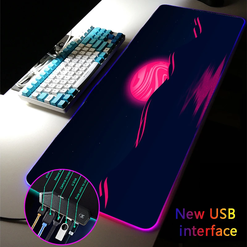 MRGLZY RGB Gaming Mouse Pad LED 4-Port Mousepad Carpets Red Sunrise Sunset XXL Large USB Hub Games Computer PC MouseMat for Csgo