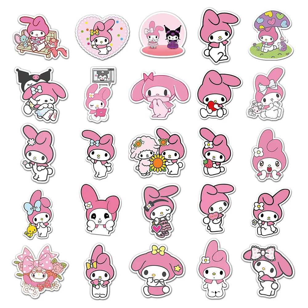 Autocollants de dessin animé My Melody Kawaii pour enfants, décalcomanie pour ordinateur portable, planche à roulettes, valise, bagages, voiture, vélo, journal intime, téléphone, jouets, 10 pièces, 30 pièces, 50 pièces