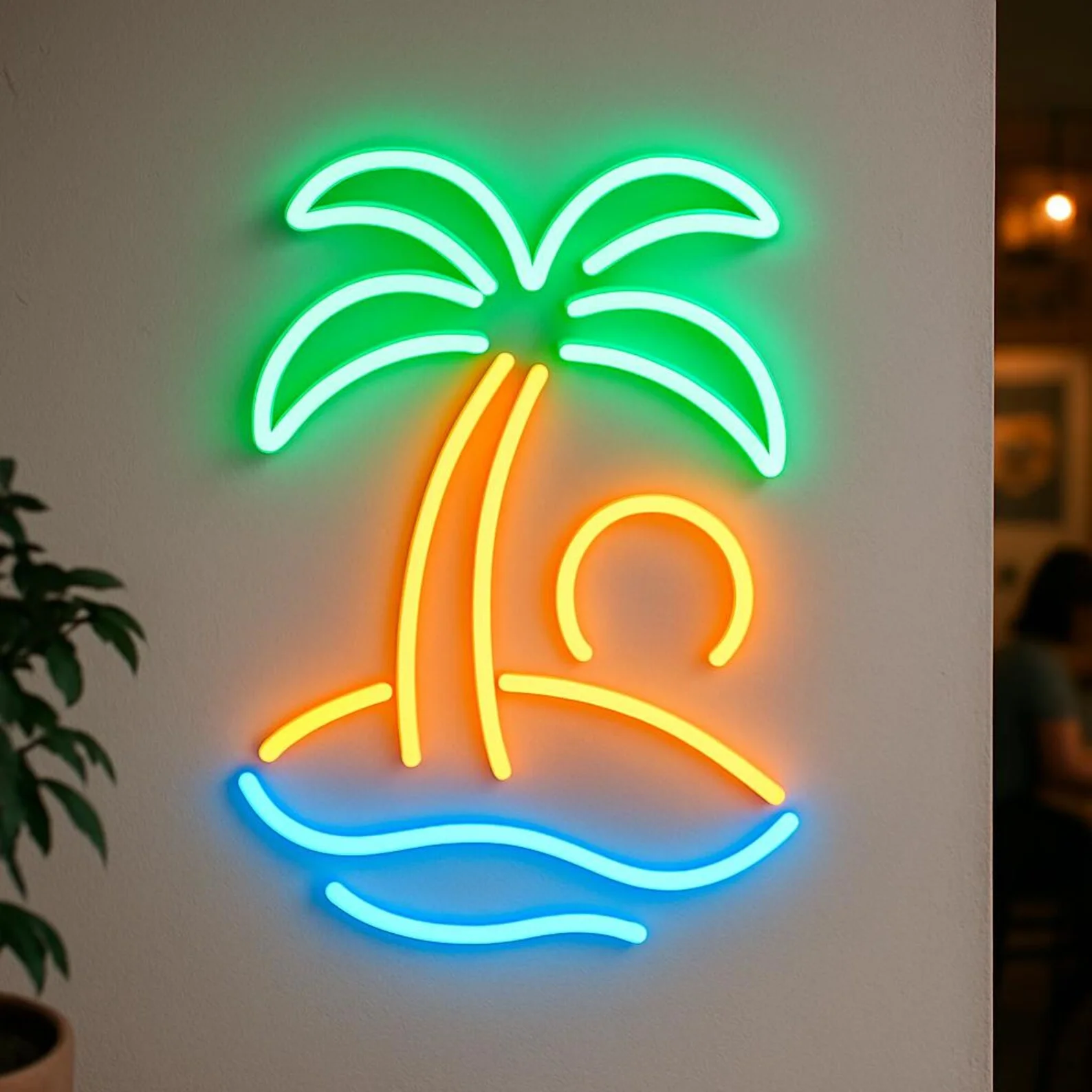 Palm Tree on Beach Neon Sign. Beach Bar Light,Palm Tree and Sun Led Sign,Gift Idea for Bartender,Bar Decor