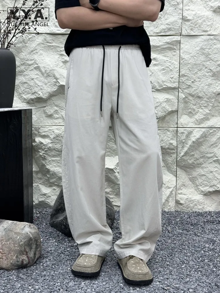 

Hot Sale Fashion Men Summer Loose Fit Casual Pants Elastic Waist Straight-Leg Daily Thin Long Trousers Youthful Full Length Pant