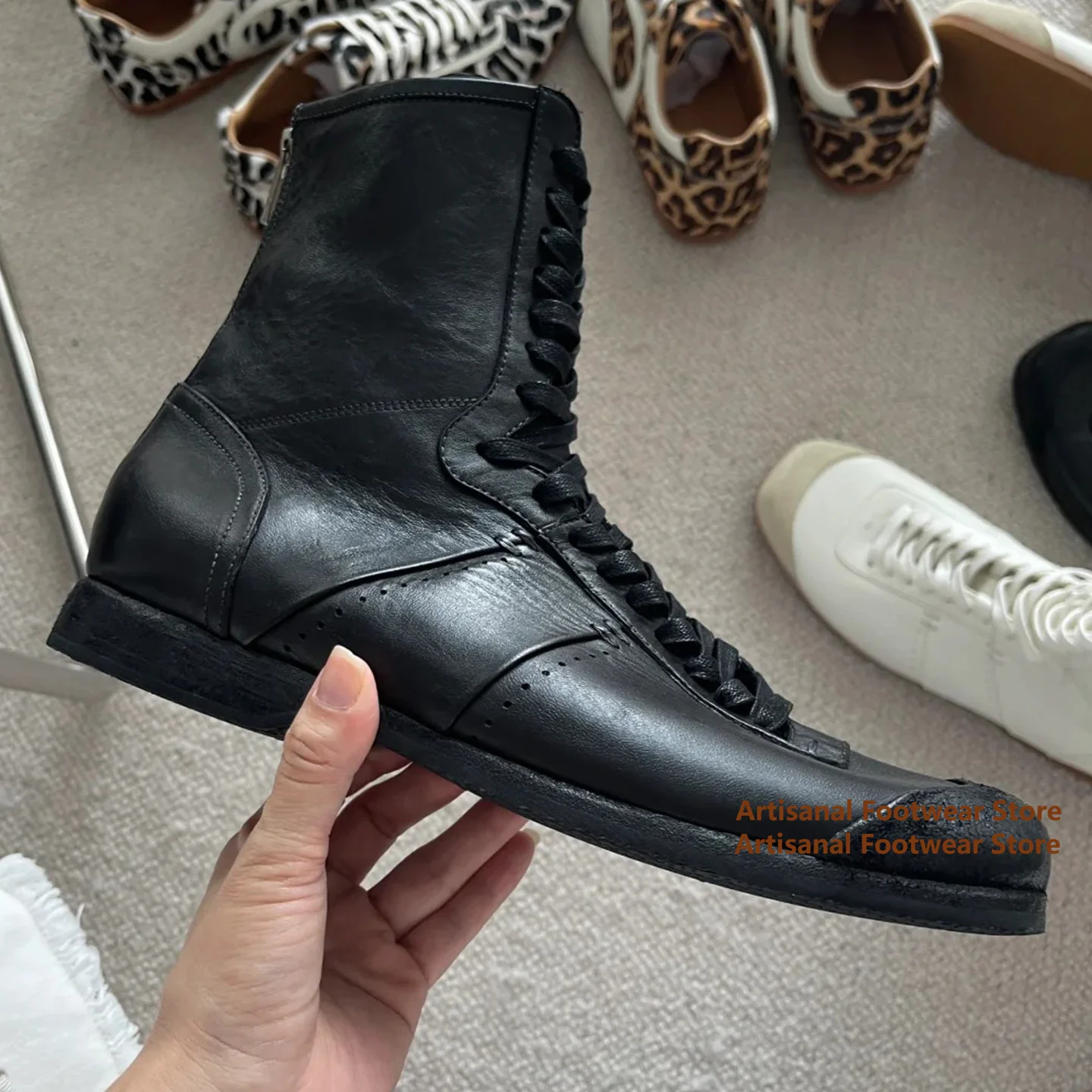 Retro High Top Lace-Up Boots Sneakers Suede Toe Side Zipper Vintage Casual Ankle Boots trendy Luxury Handmade Men's Boots