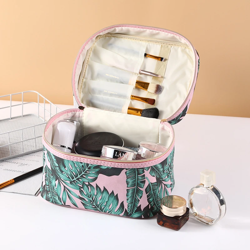 Travel Portable Women Makeup Bag High Capacity Toiletries Organizer Storage Cosmetic Cases Leaf Zipper Wash Beauty Pouch