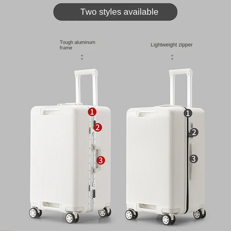 الألومنيوم الإطار حقيبة 26 بوصة سعة كبيرة السفر الأمتعة 20 بوصة المقصورة حقيبة تروللي بعجلات للجنسين قفل مجمع حقيبة