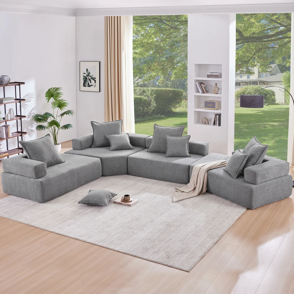 156''Oversized Modular U Shaped Sectional Sofa,Luxury Boucle Floor Couch Set,Convertible Compressed Couch,Spacious Foam-Filled S