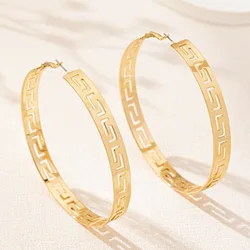 Hoop Earrings For Women Exaggerated Metal Circular Hollow Out Ear Accessories Holiday Party Gift Fashion Jewelry DE090