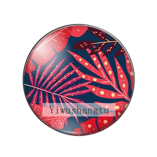 Image 7: Peintures de fond de plantes de feuilles tropicales rouges, photo ronde, cabochon en verre, démonstration, dos plat, résultats exécutifs, 12mm, 18mm, 20mm, 25mm