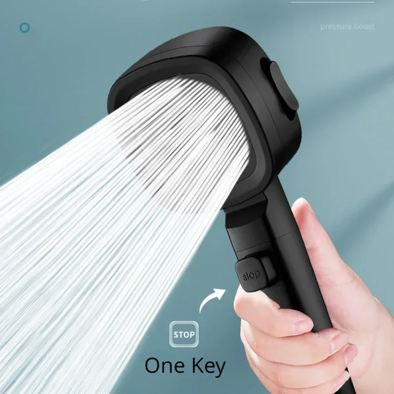 High-Pressure Showerhead Massage Jet Water-Saving 3-Mode Showerhead Adjustable Push Button Stop Bathroom Shower Accessories