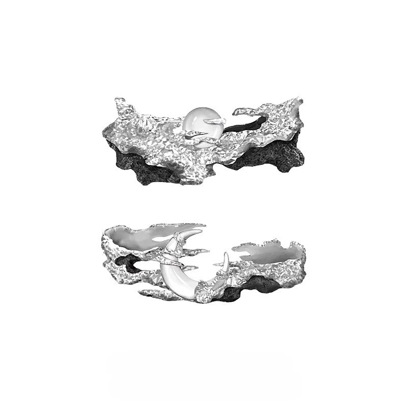 2/1 قطعة غير النظامية الشمس القمر الدائري مع الملمس الصغير ضوء المجوهرات الفاخرة حلقة مفتوحة المعادن موضة ريترو السيدات مجوهرات Y2K مجوهرات