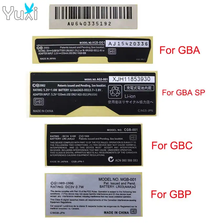 

YuXi For GBA SP GBC GBP New Lables Back Stickers Replacement For Gameboy Advance/Color/Pocket Game Console