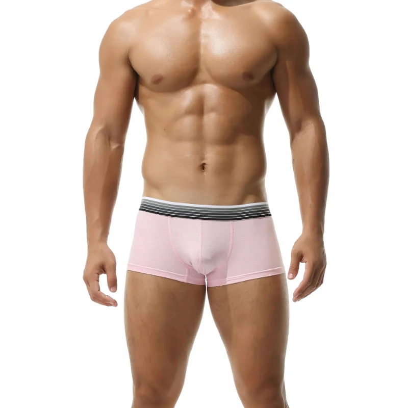 Boxer de algodão de cintura baixa para homens, roupa íntima esportiva fina, calcinha elástica, bolsa U convexa, cueca sexy