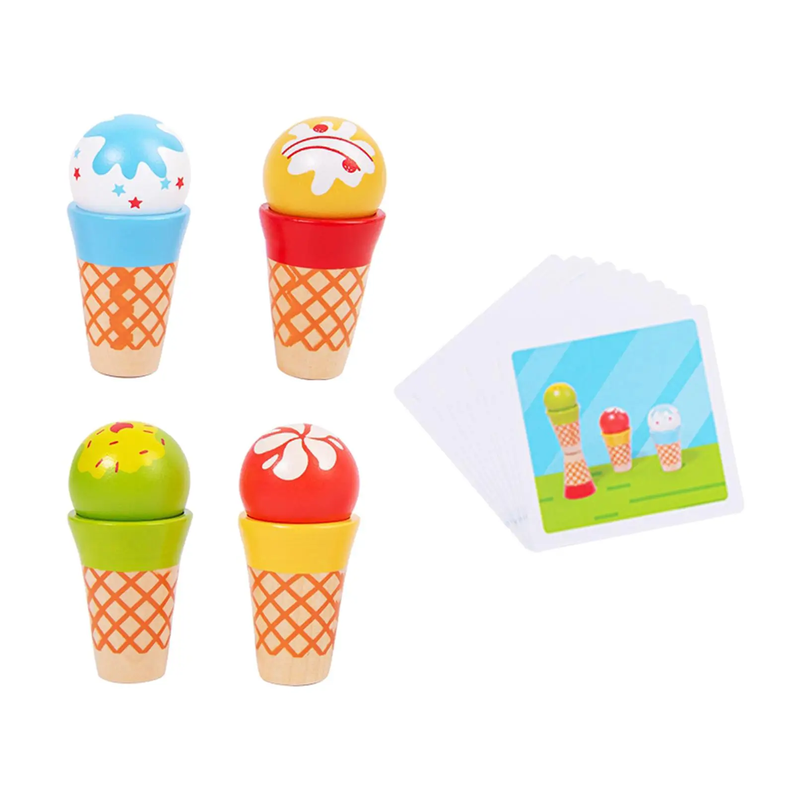 4 Pieces Wood Ice Cream Playset Education Food Toy Set for Boys Girls Kids