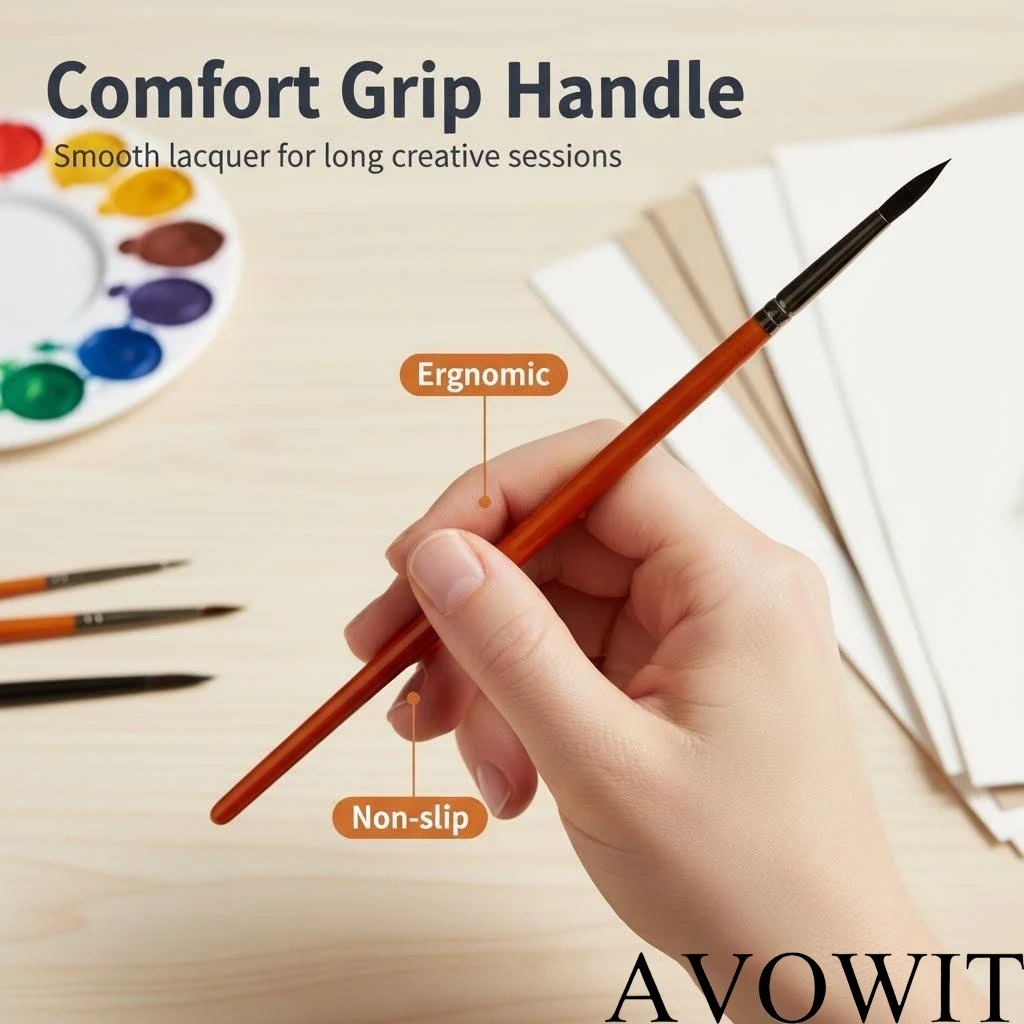 AVOWIT 8-teiliges Kunstpinsel-Set – Vielseitige runde und flache Nylonpinsel für Acryl, Aquarell, Öl, Gesichtsbemalung, Leinwand und DIY – Detail 3