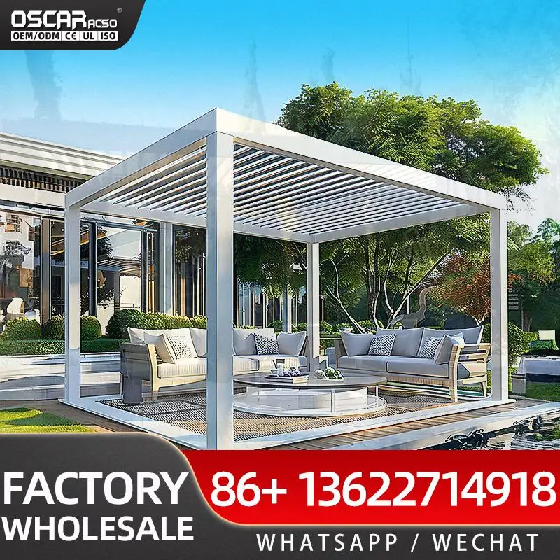 Outdoor Aluminium Bioclimatic Pergola with Motorized Louvre Screens Waterproof Roof Sunshade for Garden Patio Backyard pergola