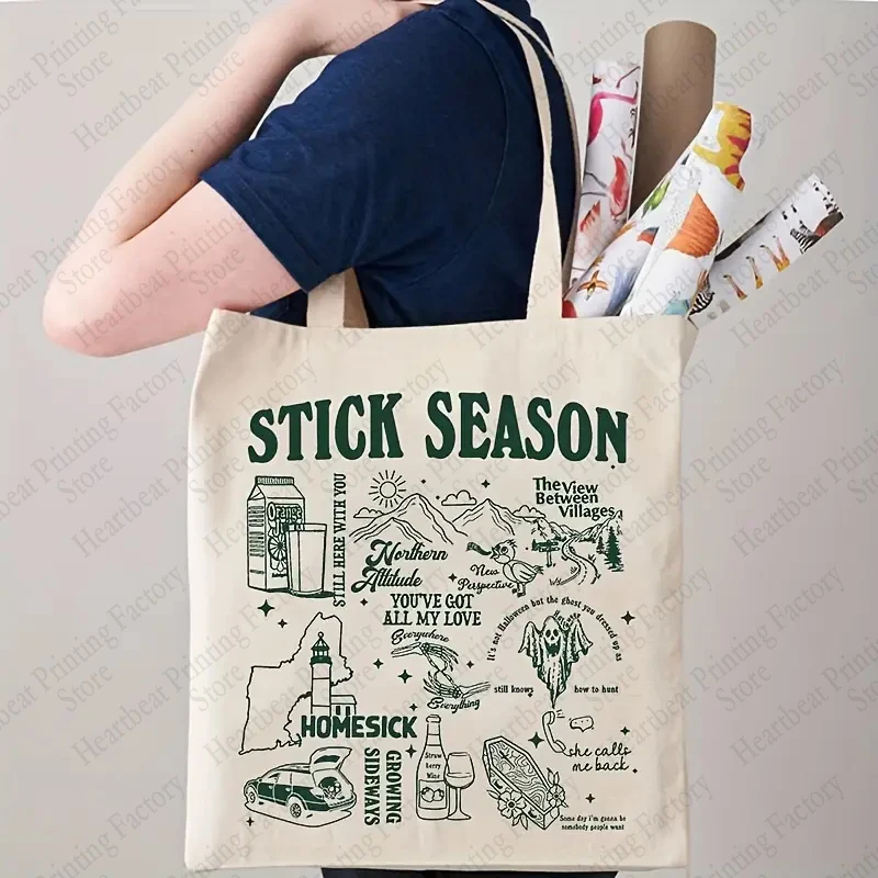 Stick Season Pattern Tour Merch Tote Bag Music Lover Gift Bags borsa di tela da donna borse a tracolla riutilizzabili per i viaggi vita quotidiana