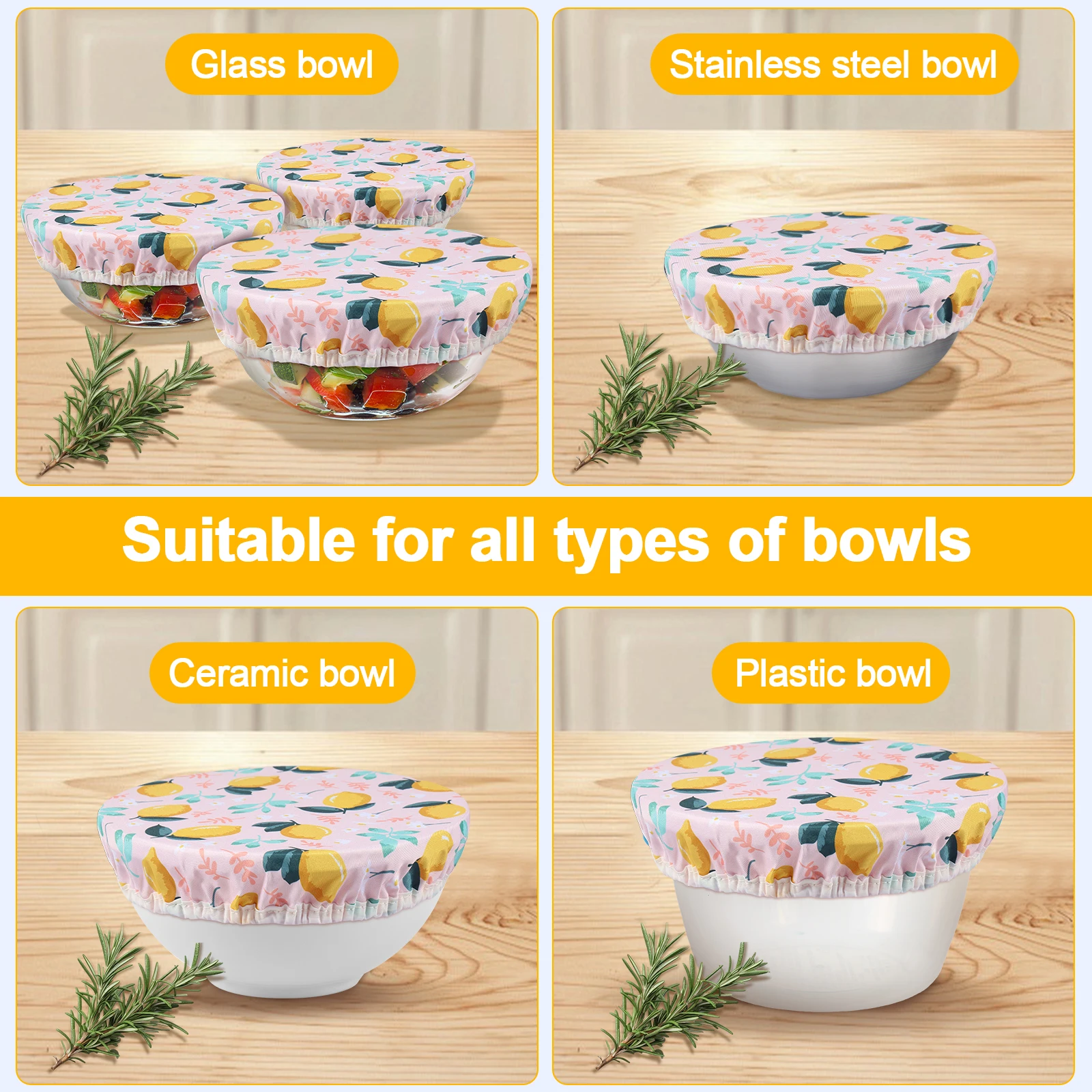 3Pcs Bowl Covers Set Elastic Reusable Bowl Covers 3 Size Dish Covers Cotton Cloth Food Storage Container Cover for Home Kitchen