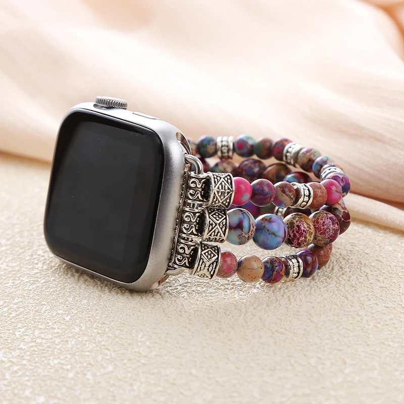 Intense Love Spring Jasper Stretch Beaded Smartwatch Bands Easily Install Switch Fit For 38mm to 49mm Dial Plate