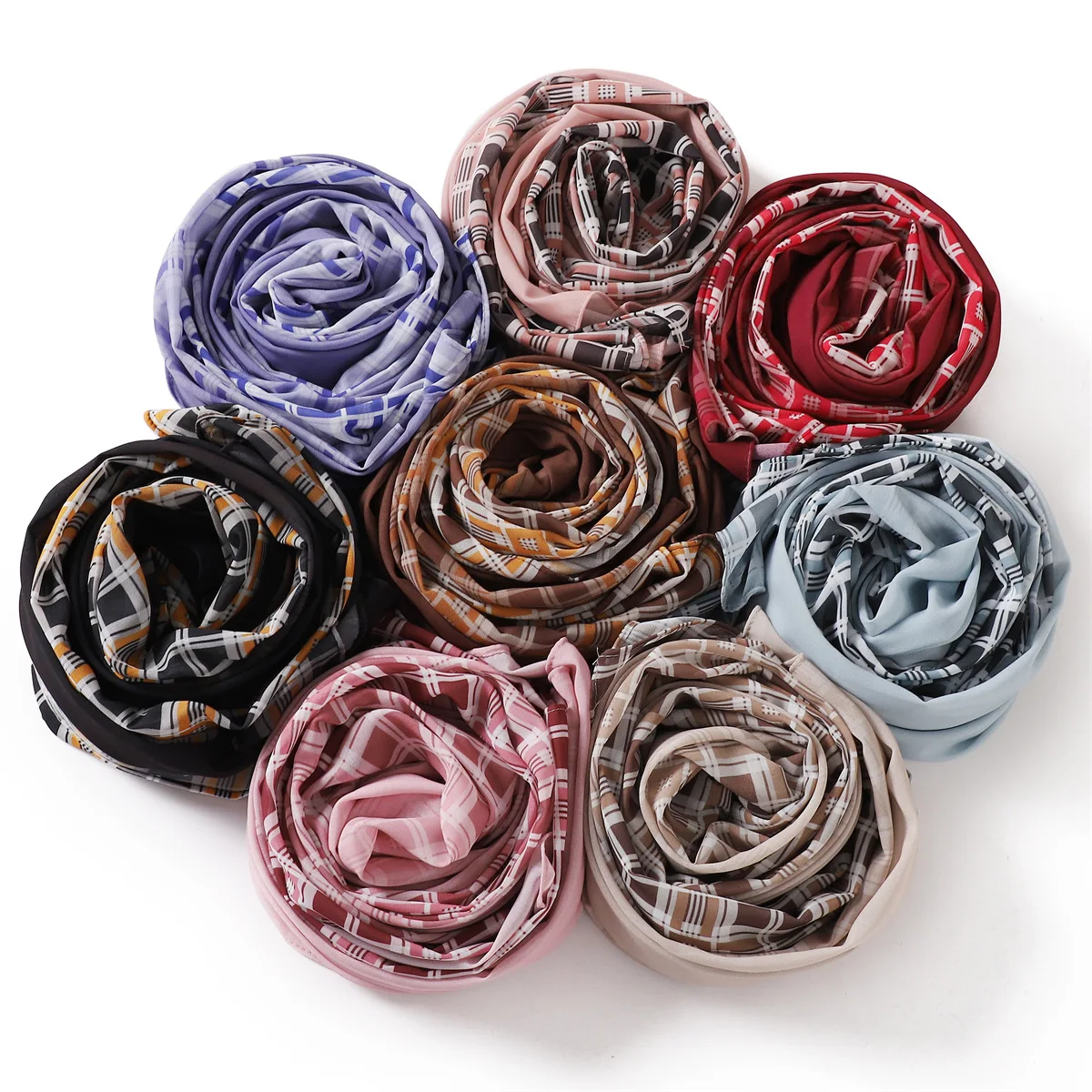 180CM Big Size Scarf Hijabs High Quality Plaid Print Chffion Shawl Cape for Women Muslim Headwraps
