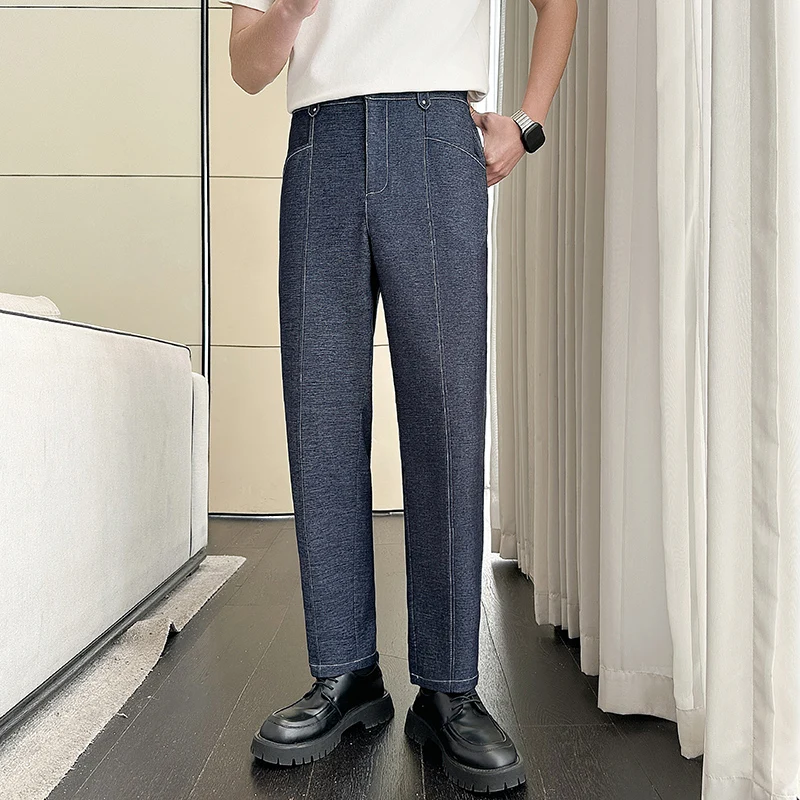 

Korean Fashion Imitation Denim Casual Pants Men Autumn Loose Straight Trousers Comfort Social Hip Hop Harajuku Pant Men Clothing
