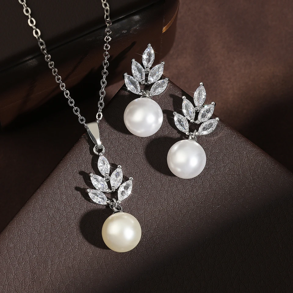 ZAKOL Elegante Imitation Perle Zirkonia Ohrring Halsketten Sets Exquisite Hochzeit Verlobung Party Schmuck Geschenk Mit Verpackung Box – Detail 11