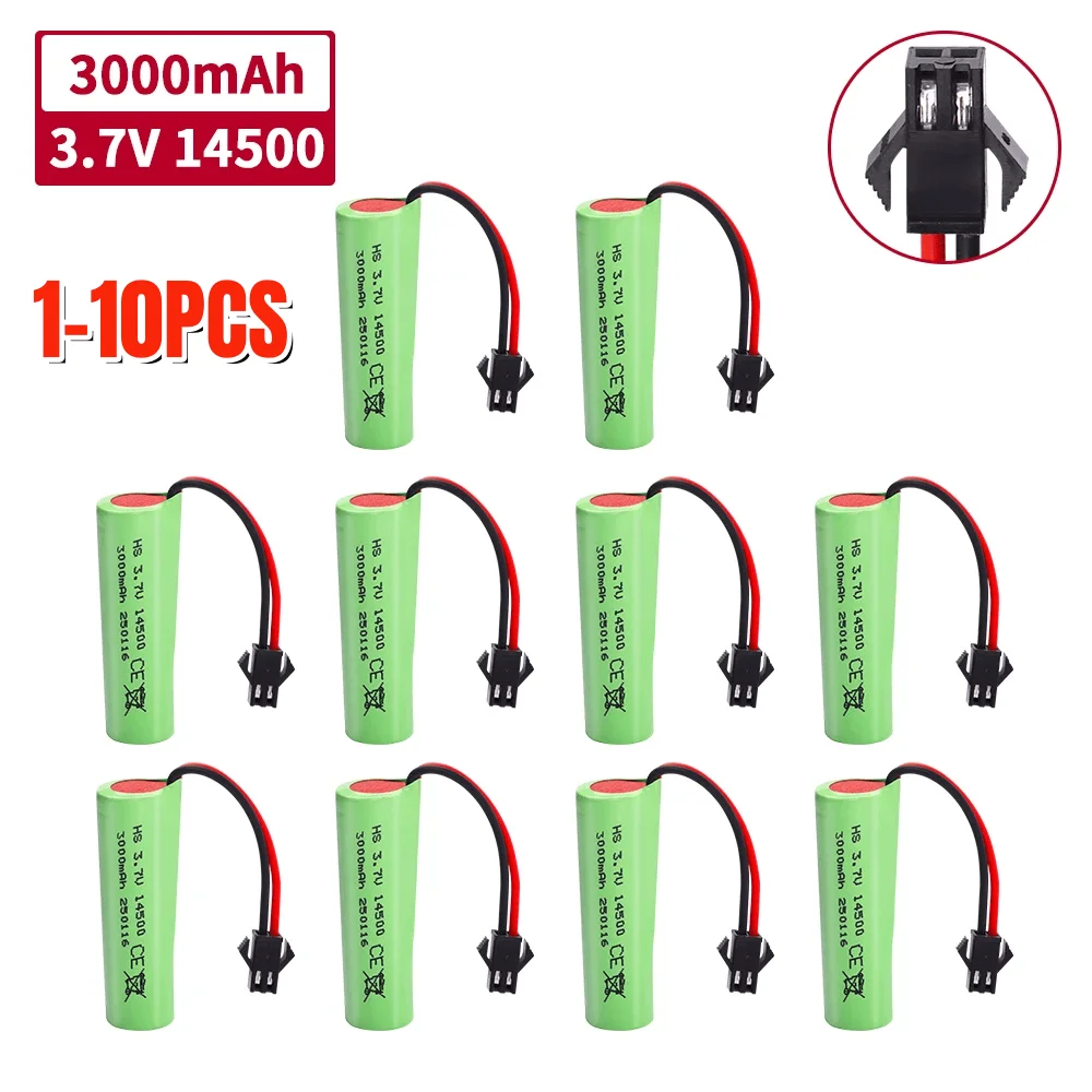 Batterie Li-ion 14500 3.7V 3000mAh avec prise SM-2P, durée de fonctionnement prolongée pour voiture de cascade RC C2 D828, batterie Li-ion 14500